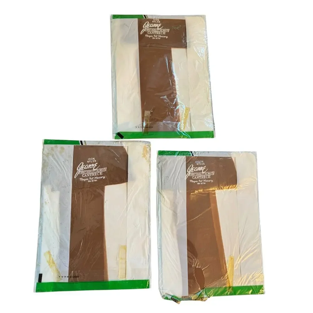 Lot 3 Vintage Jeanny Cantrece II Nylon Stockings Suntan 11.5-12 Style 410 NOS